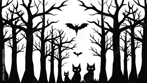 Creepy Forest with Bats and Owls