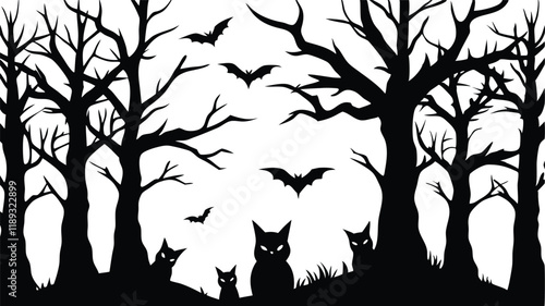 Creepy Forest with Bats and Owls