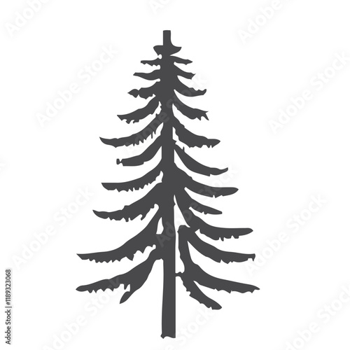 Single tree and leaves silhouette vector, isolated on white background, nature environment concept, fill with black color tree icon.