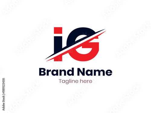 Vector IG logo design divided by line. IG logo template with red and black color. GI logo, GI letter