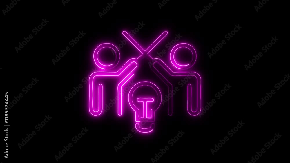 Glowing neon Conflict icon isolated on black background. HD Video motion graphic animation Glowing neon Conflict icon isolated on black background. HD Video motion graphic animation