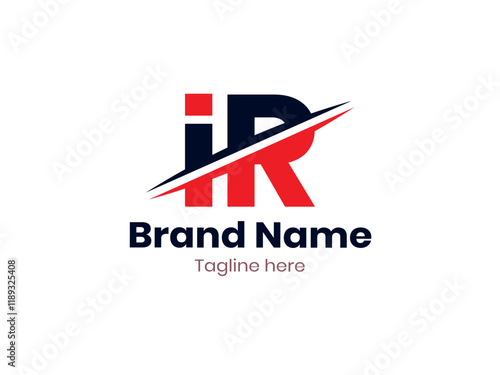 Vector IR logo design divided by line. IR logo template with red and black color. RI logo, RI letter