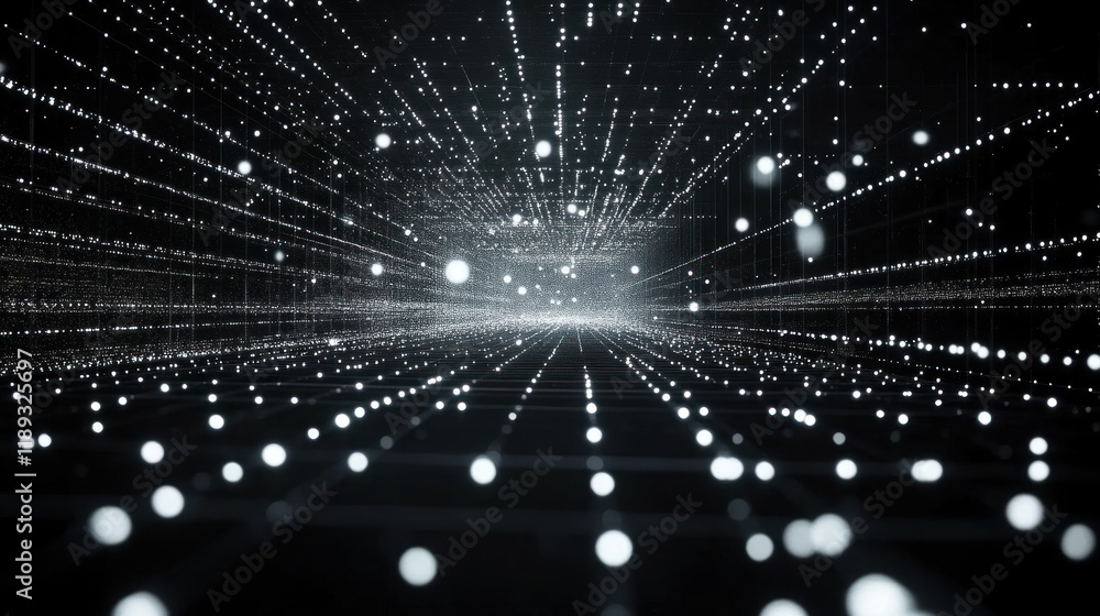 Fototapeta premium Abstract Digital Tunnel of Lights: A Journey into the Virtual Cosmos