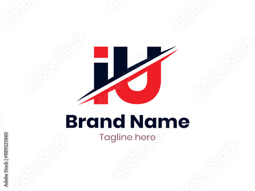 IU logo design divided by line. IU vector logo template with red and black color. UI logo, UI letter