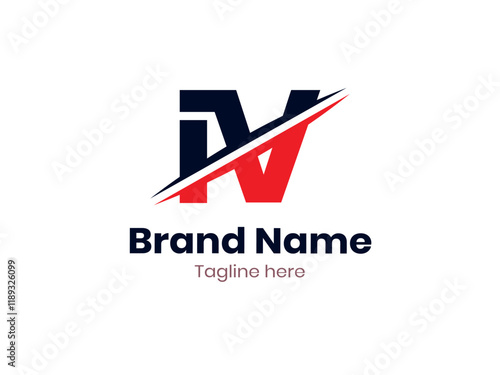 IV logo design divided by line. IV vector logo template with red and black color. VI logo, VI letter