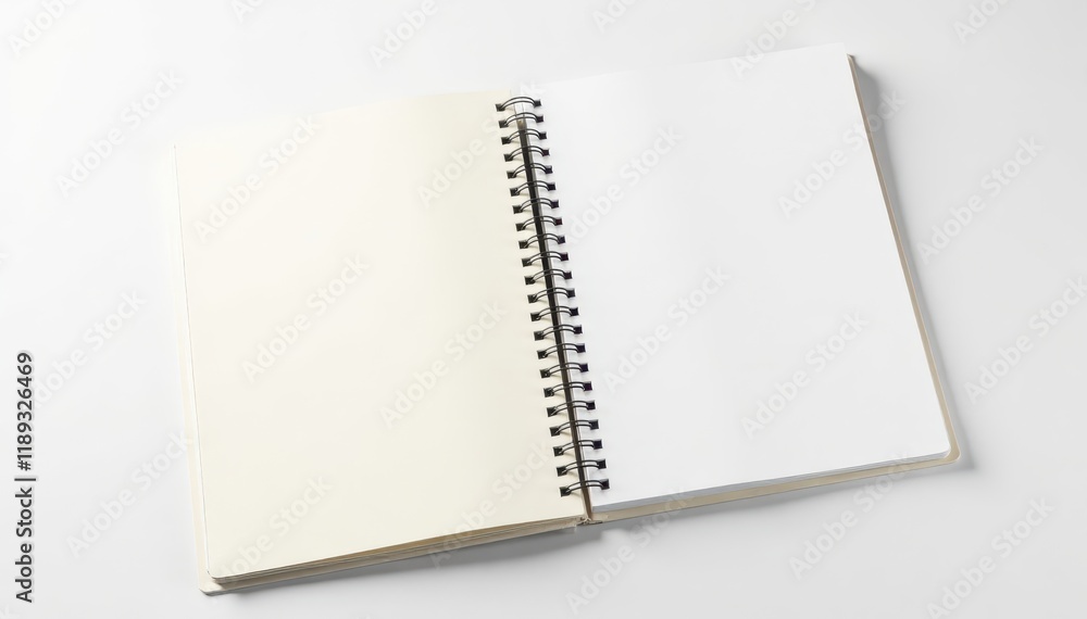 Spiral-bound notepad, blank pages, white background, paper, isolated, mockup Spiral-bound notepad, blank pages, white background, paper, isolated, mockup