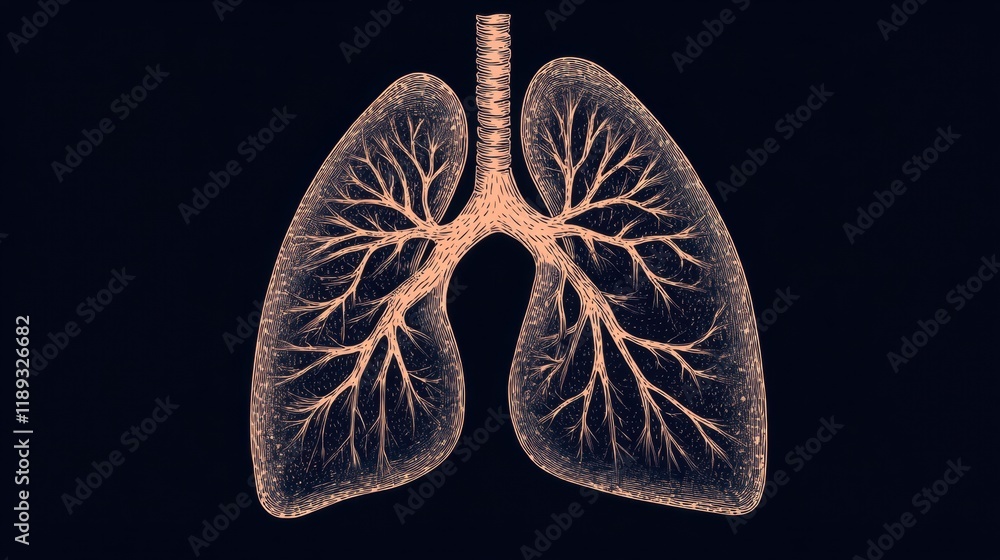 Detailed Diagram of Human Lungs with Branching Bronchi Structure Detailed Diagram of Human Lungs with Branching Bronchi Structure