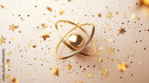 A gold star with a gold ball in the center is surrounded by gold stars. The gold ball is the main focus of the image, and the gold stars around it create a sense of abundance and luxury