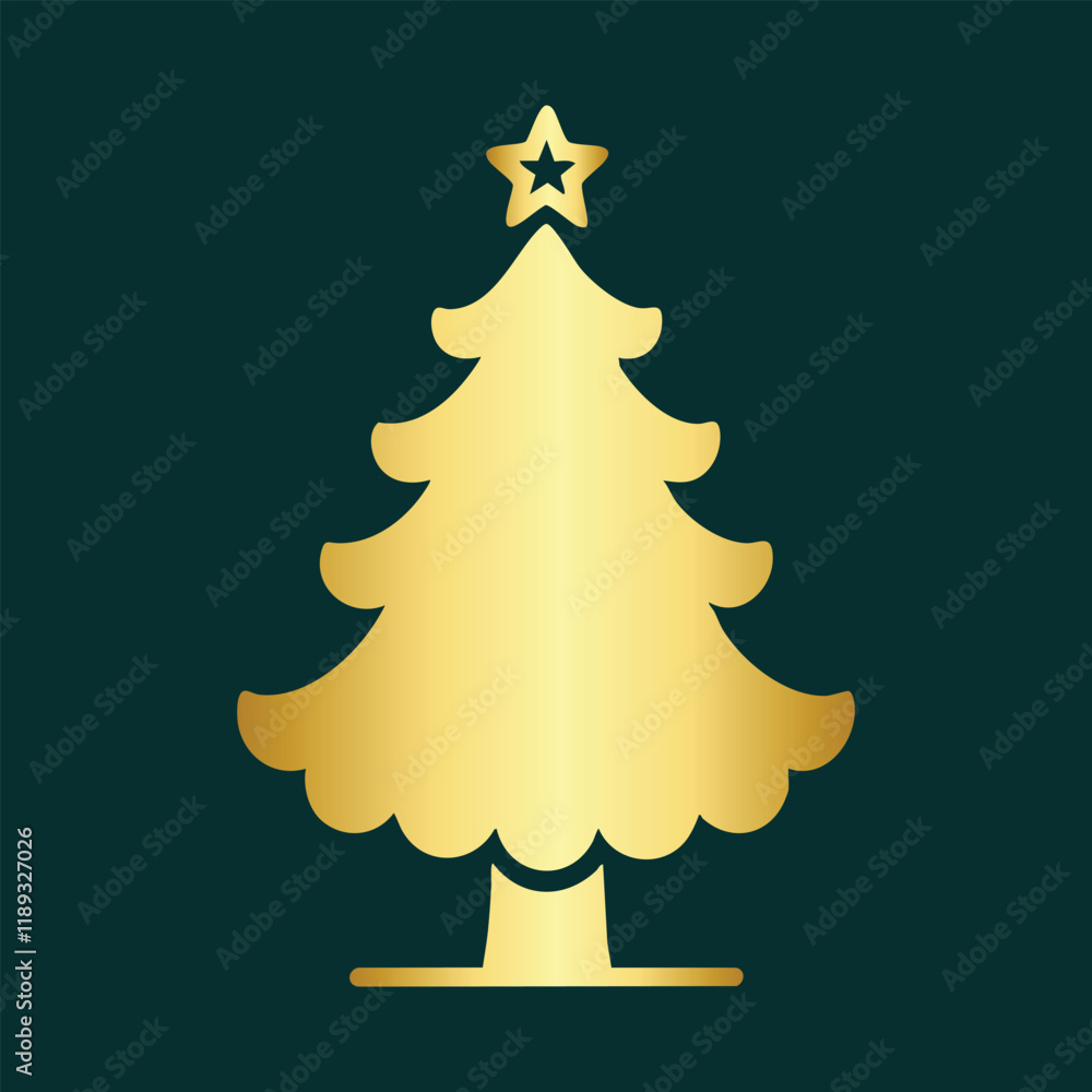 Obraz premium Festive Gold Christmas Tree Vector Icon 