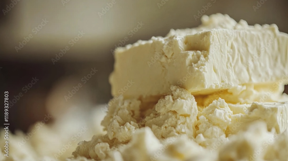 Fresh Dairy Cheese on Wooden Table with Soft Texture and Crumbles Fresh Dairy Cheese on Wooden Table with Soft Texture and Crumbles