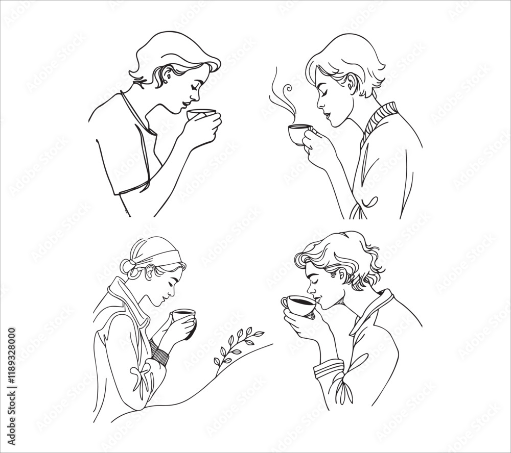 One line drawing office workers having a coffee icon break One line drawing office workers having a coffee icon break