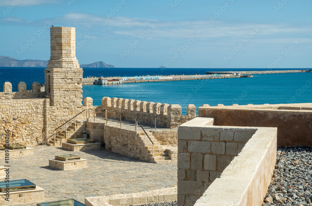 Venetian stone Koules Fortress and entrance old port of Heraklion, Crete, Greece Venetian stone Koules Fortress and entrance old port of Heraklion, Crete, Greece