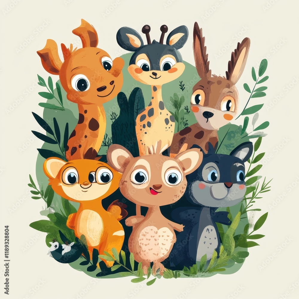 Fototapeta premium Adorable Baby Animals Posing Together In Lush Greenery