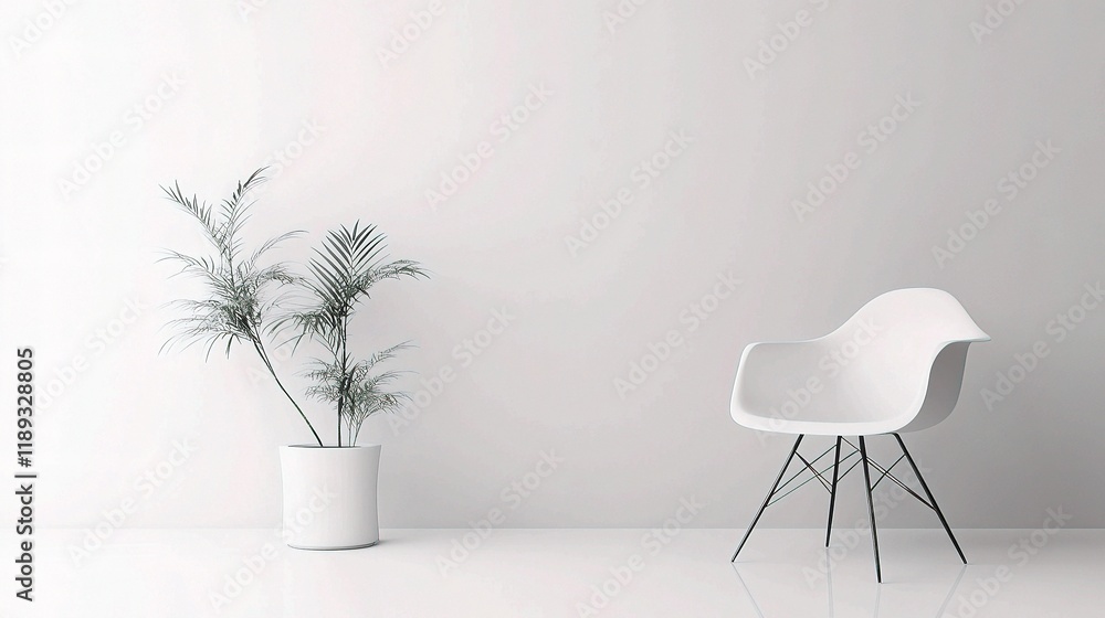 Fototapeta premium Modern White Office Interior with Chair and Potted Plant Design