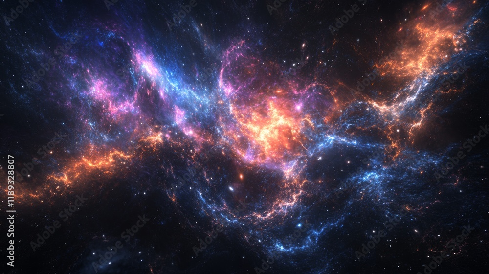 Naklejka premium An enchanting view of fireworks exploding in a starry sky, with bursts of color spreading outward, creating a sense of wonder and celebration.