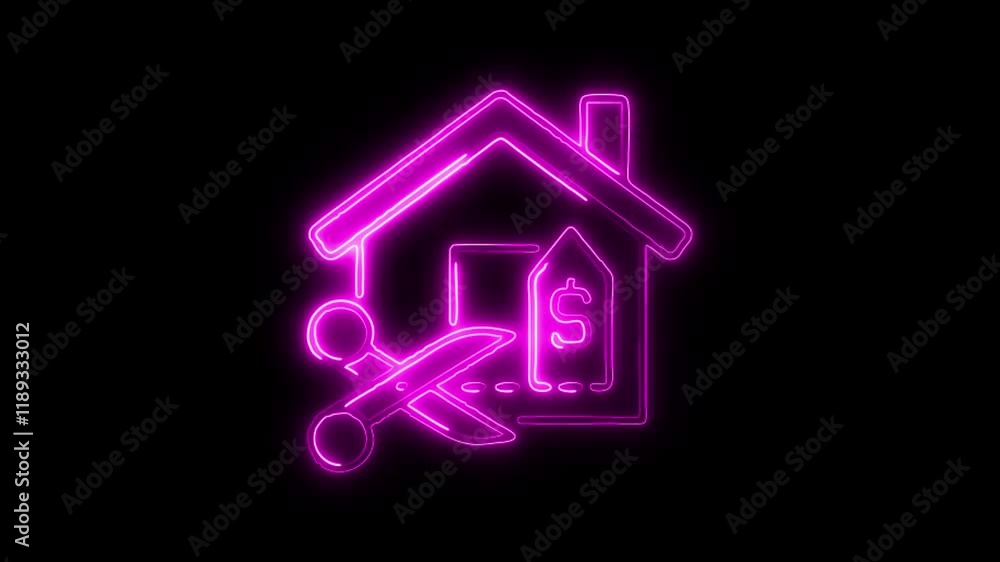Glowing neon Property Discount icon isolated on black background. HD Video motion graphic animation Glowing neon Property Discount icon isolated on black background. HD Video motion graphic animation