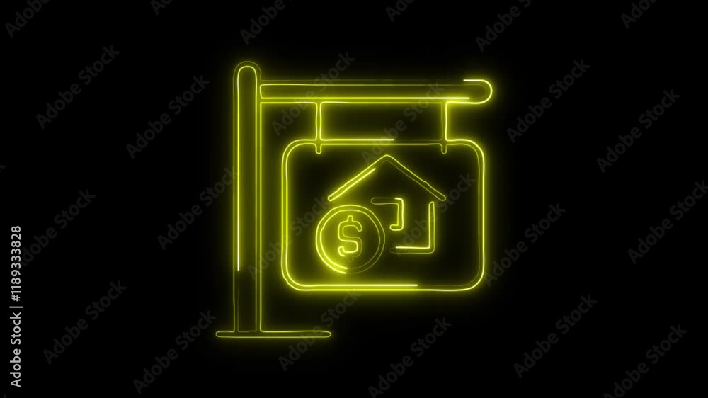 Glowing neon Real Estate icon isolated on black background. HD Video motion graphic animation Glowing neon Real Estate icon isolated on black background. HD Video motion graphic animation