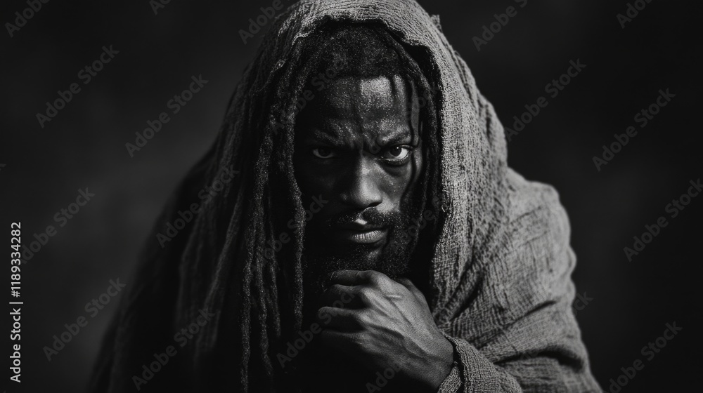 A powerful depiction of Black Jesus, his face illuminated against a dark background.
A powerful depiction of Black Jesus, his face illuminated against a dark background.