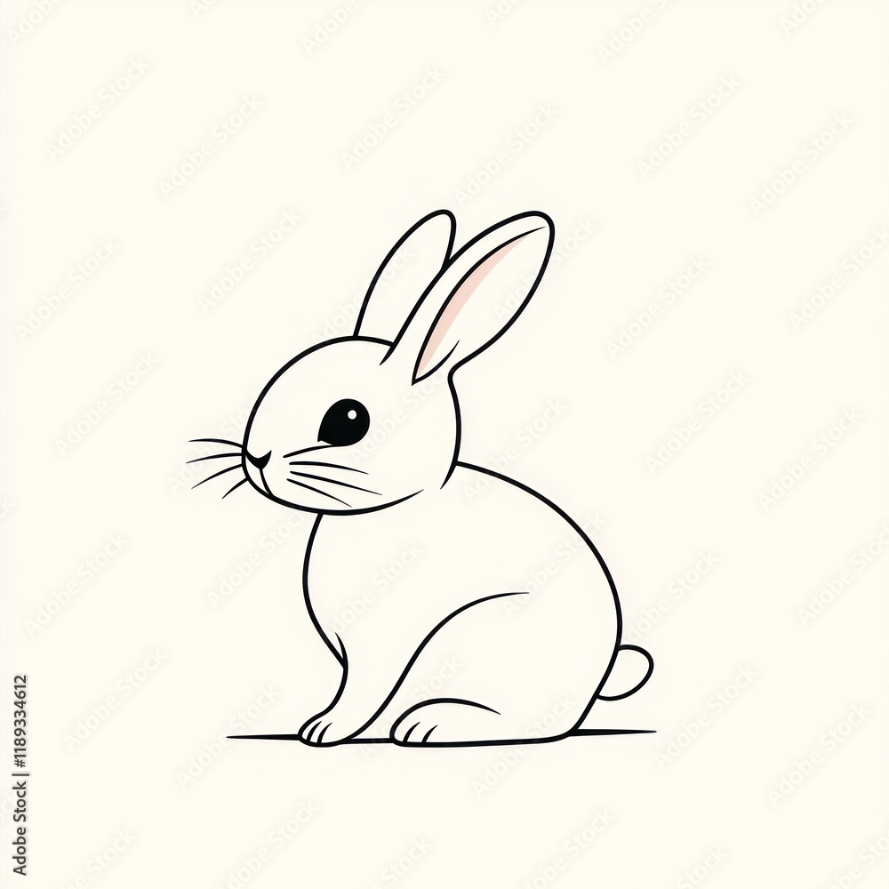 White rabbit sitting, simple line art, white background, children's book illustration White rabbit sitting, simple line art, white background, children's book illustration