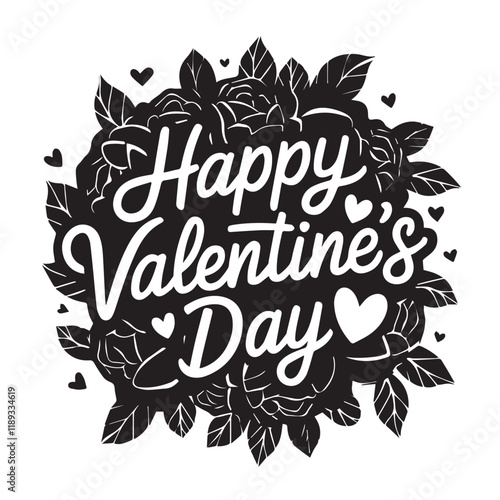 Happy Valentines day black and white poster with hearts and hearts 