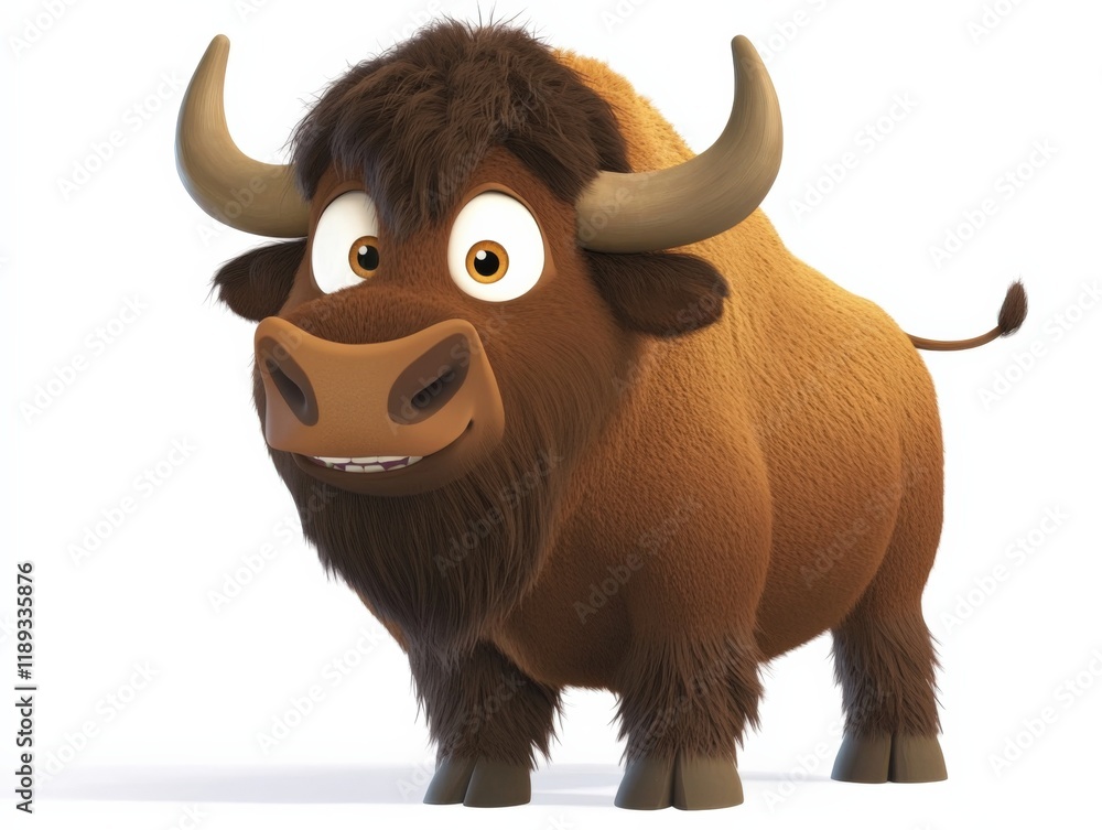 cartoon bison with large eyes and horns on white background cartoon bison with large eyes and horns on white background