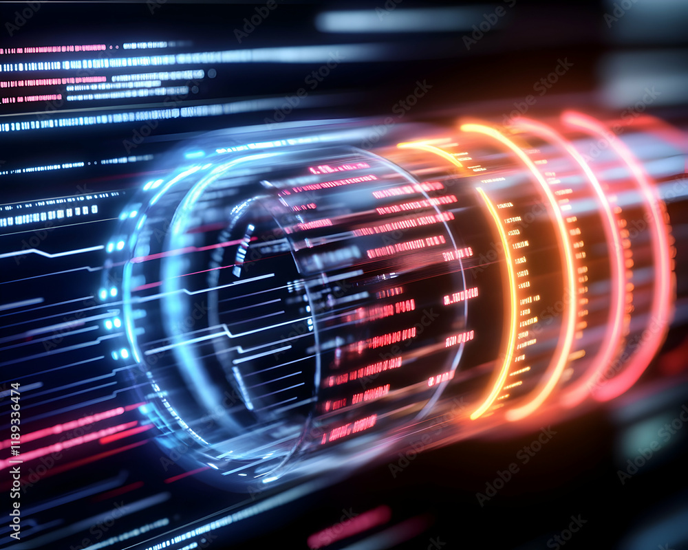 Futuristic data stream flowing through digital tunnel; abstract background; technology concept; website banner Futuristic data stream flowing through digital tunnel; abstract background; technology concept; website banner