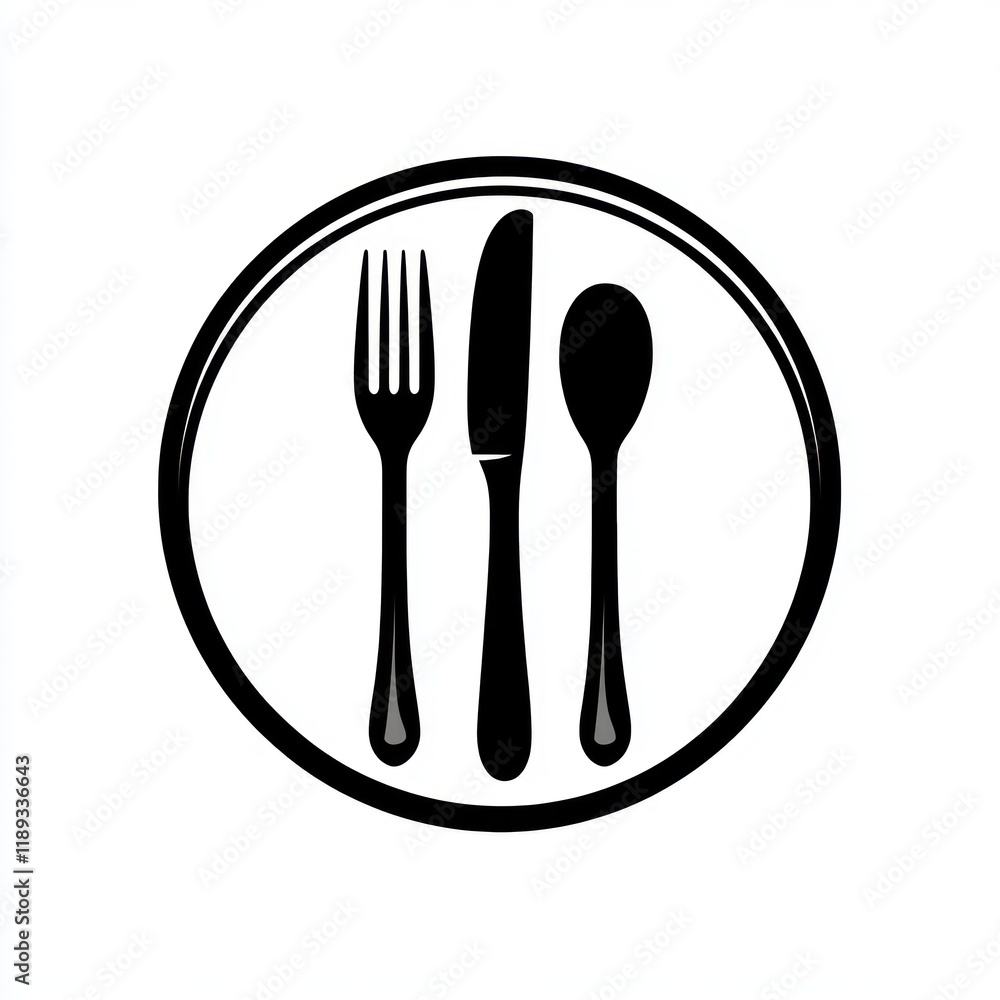 Restaurant cutlery, plate icon, white background, simple design, menu use Restaurant cutlery, plate icon, white background, simple design, menu use