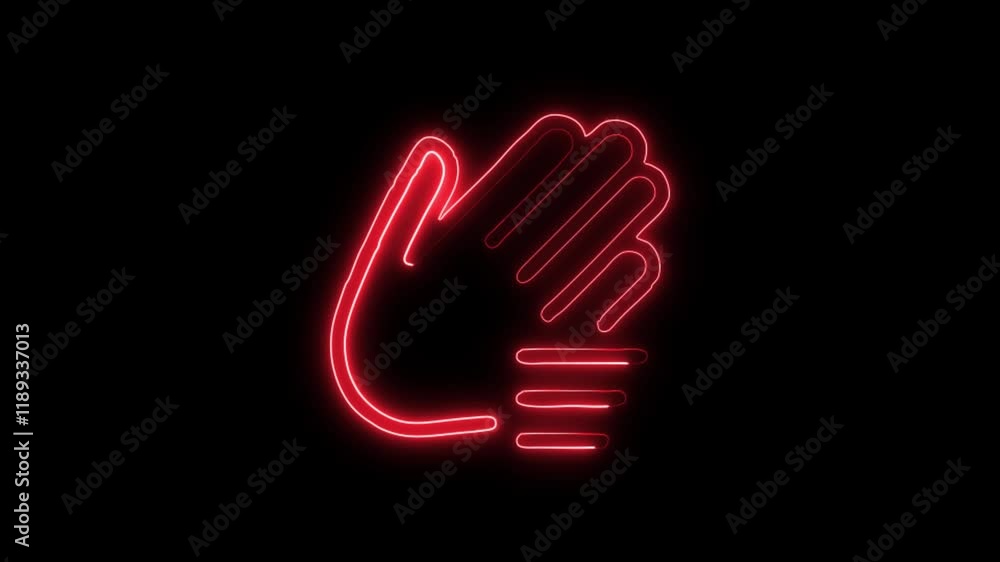 Glowing neon Waving Hand icon isolated on black background. HD Video motion graphic animation Glowing neon Waving Hand icon isolated on black background. HD Video motion graphic animation