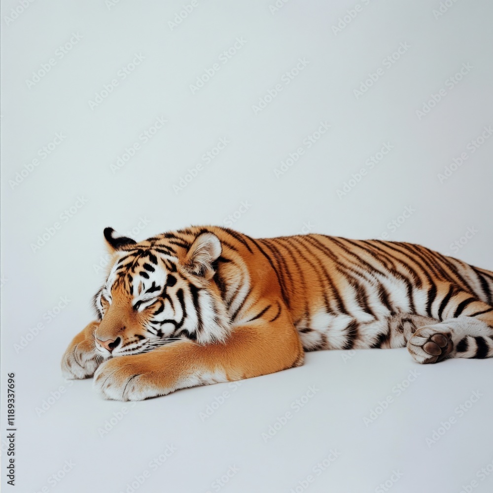 Naklejka premium a sleeping tiger on a white background