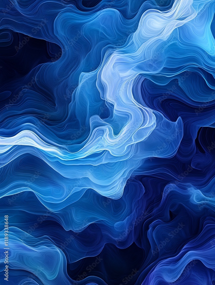 Abstract Blue Swirling Waves Soft Light Fluid Design. AI Generated Abstract Blue Swirling Waves Soft Light Fluid Design. AI Generated
