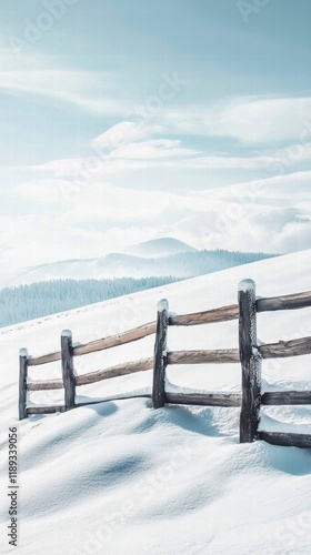 Wallpaper Mural Minimalist winter landscape snowy field and wooden fence Torontodigital.ca