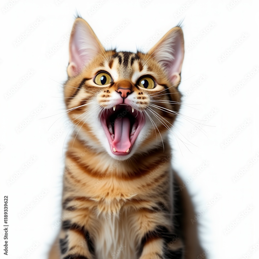 Angry And Surprised Cat Isolated On White Background With A Funny And Excited Expression. Angry And Surprised Cat Isolated On White Background With A Funny And Excited Expression.