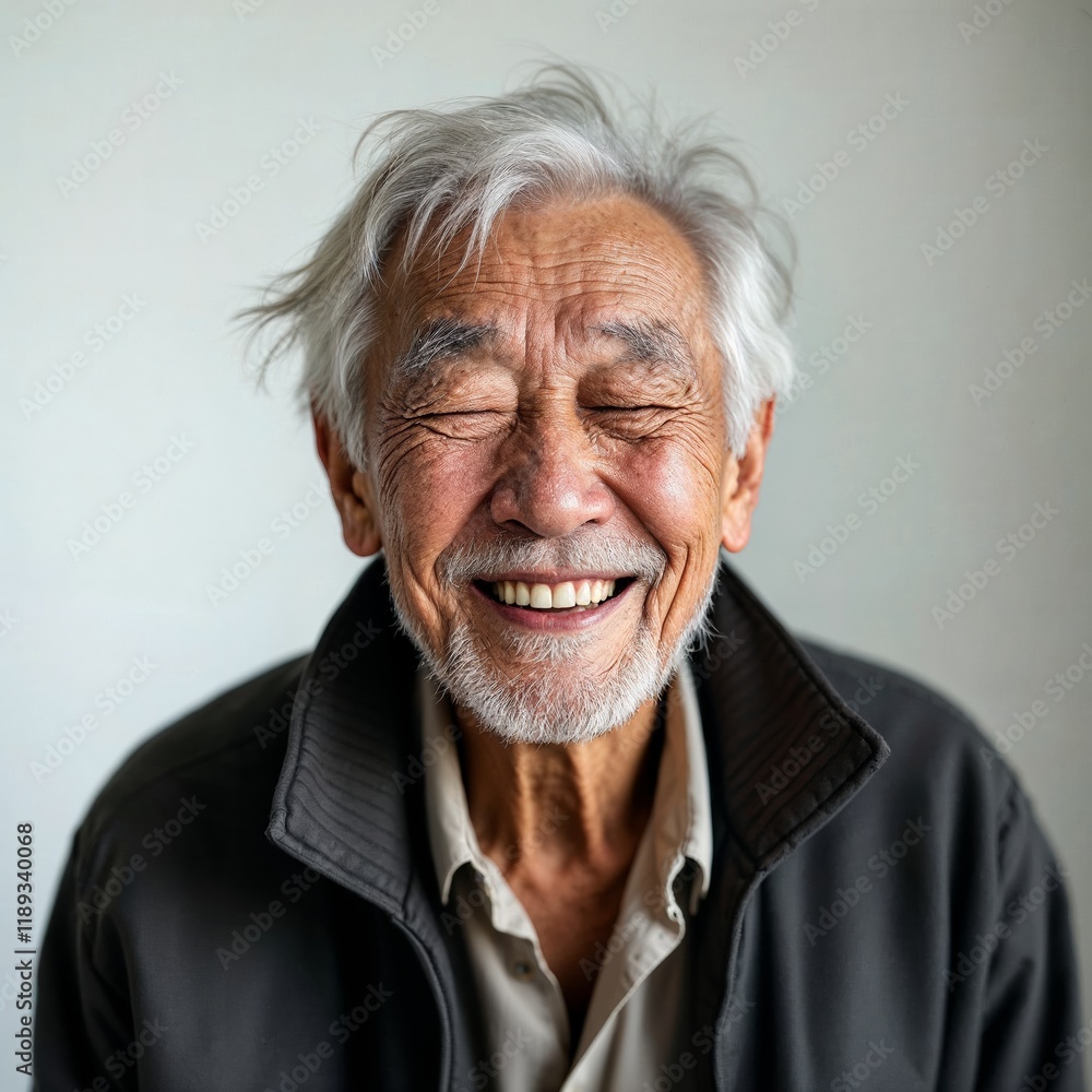 Serene Senior Man with Closed Eyes and Smile Serene Senior Man with Closed Eyes and Smile