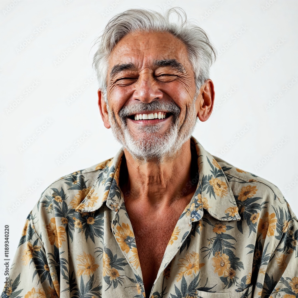 Happy Senior Man in Floral Print Shirt Happy Senior Man in Floral Print Shirt