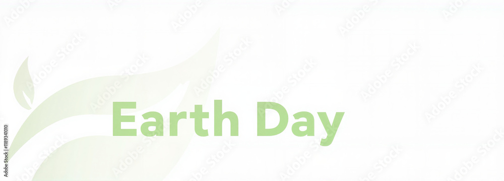 Earth Day text with green leaf icon on white minimalist background Earth Day text with green leaf icon on white minimalist background