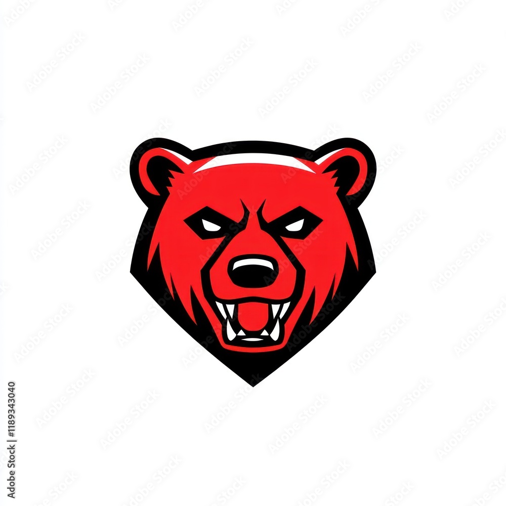 Red bear mascot snarling, white background, logo design Red bear mascot snarling, white background, logo design