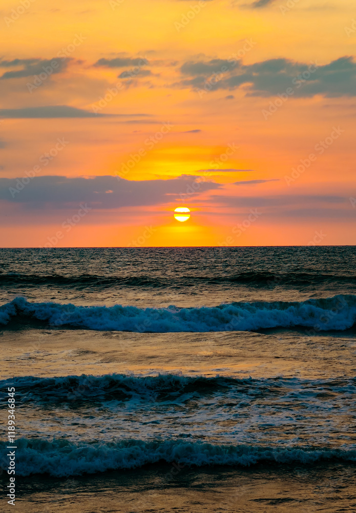 Bright red sunset over the tropical sea. Bright red sunset over the tropical sea.