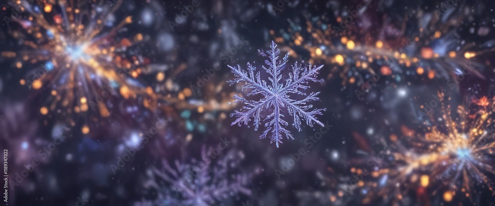 Fototapeta premium Swirling snowflakes in a whimsical abstract bokeh background, wintry wonderland, snowflakes, bokeh