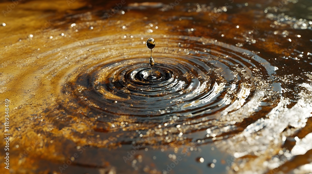 Water Droplet Creates Ripples on Surface of Brown Liquid Water Droplet Creates Ripples on Surface of Brown Liquid