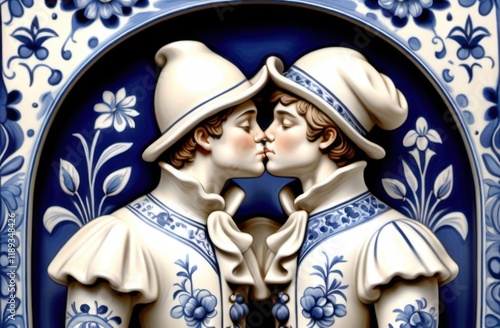 Gay Couple In Delftware Blue At 11-1-2025 photo