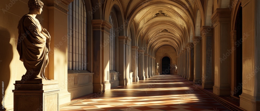 Fototapeta premium grand hallway with statue and arches