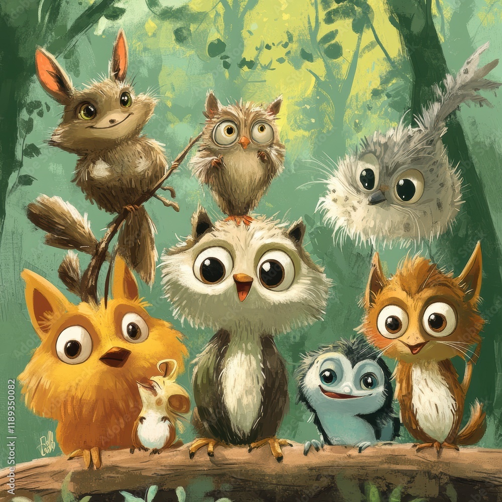 Fototapeta premium Adorable Forest Friends Gather On A Branch