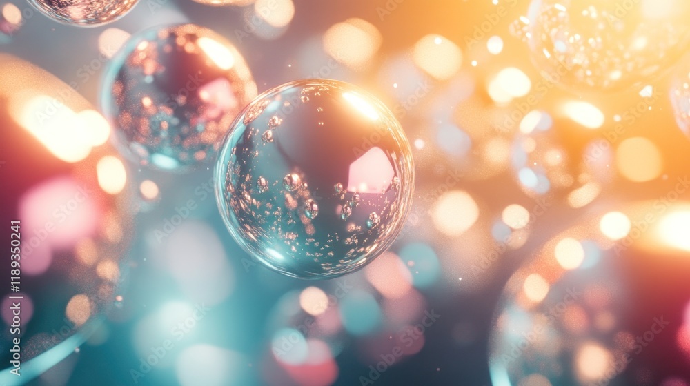 Abstract, vibrant spheres in motion, iridescent colors, bokeh effect, soft light. Abstract, vibrant spheres in motion, iridescent colors, bokeh effect, soft light.