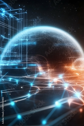 Wallpaper Mural Global network connections, digital earth, futuristic technology, data streams, background space.  Website banner, tech report Torontodigital.ca