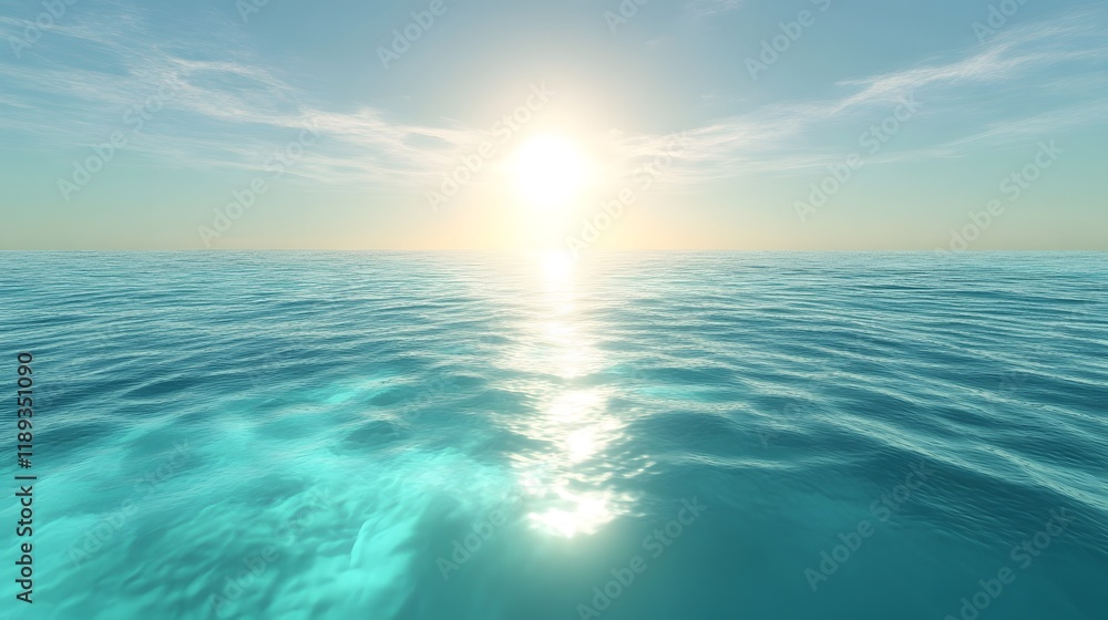 Obraz premium Serene Ocean Scene with Bright Sunlight Over Calm Waters
