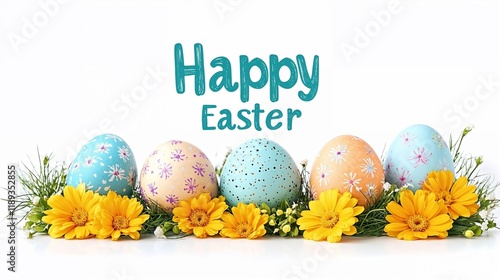 Decorated Easter Eggs in Pastel Colors Representing Celebration Against a White Background