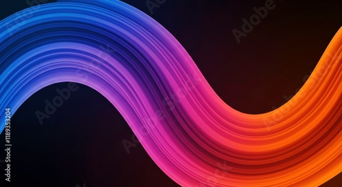 Abstract Neon Wave: Vibrant, dynamic curves of blue, purple, and orange neon light flow seamlessly against a dark backdrop, creating an energetic and modern design. 