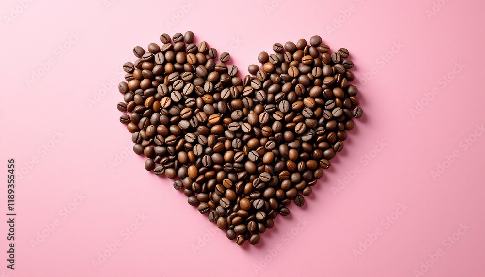 Heart Shape Coffee Beans on Pink Background - Romantic Coffee Concept Heart Shape Coffee Beans on Pink Background - Romantic Coffee Concept