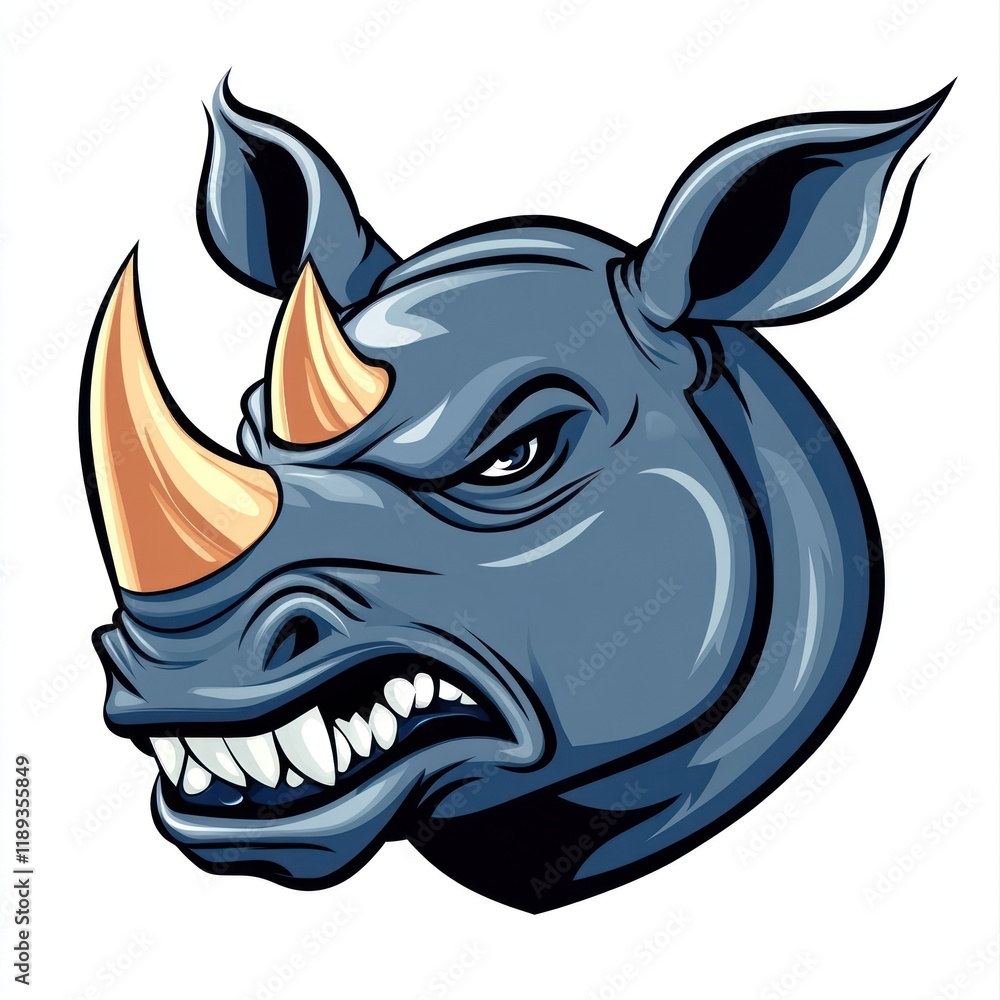 Fototapeta premium Angry rhino head mascot, white background, sports logo