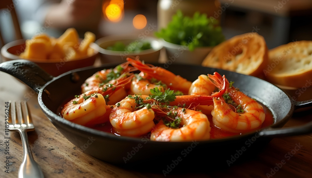 Traditional Spanish Gambas al Ajillo with Garlic Olive Oil and Parsley Traditional Spanish Gambas al Ajillo with Garlic Olive Oil and Parsley